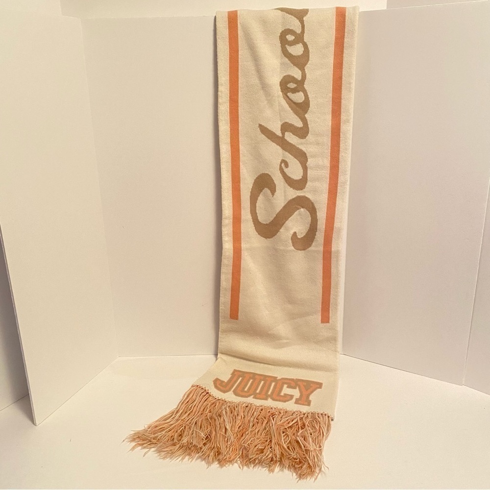 Juicy Couture Oversized Reversible School of Couture Scarf Peach/ Ivory/ Beige - Picture 11 of 15